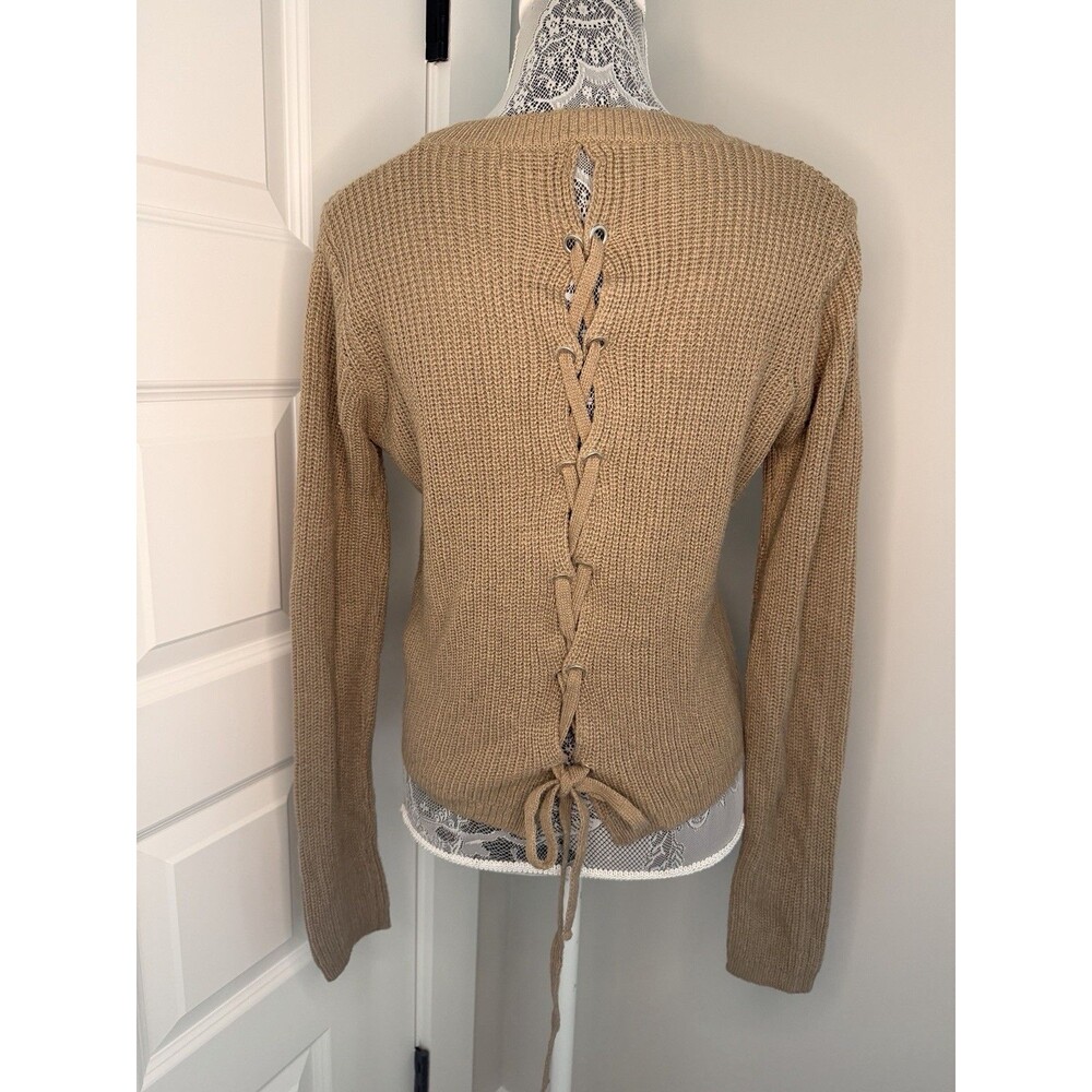Ambiance Apparel Y2K Womens Knit Woven Sweater Lace Up Woven Back Detail Size M